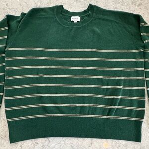 EUC Evereve Green Striped Crew Neck Sweater
